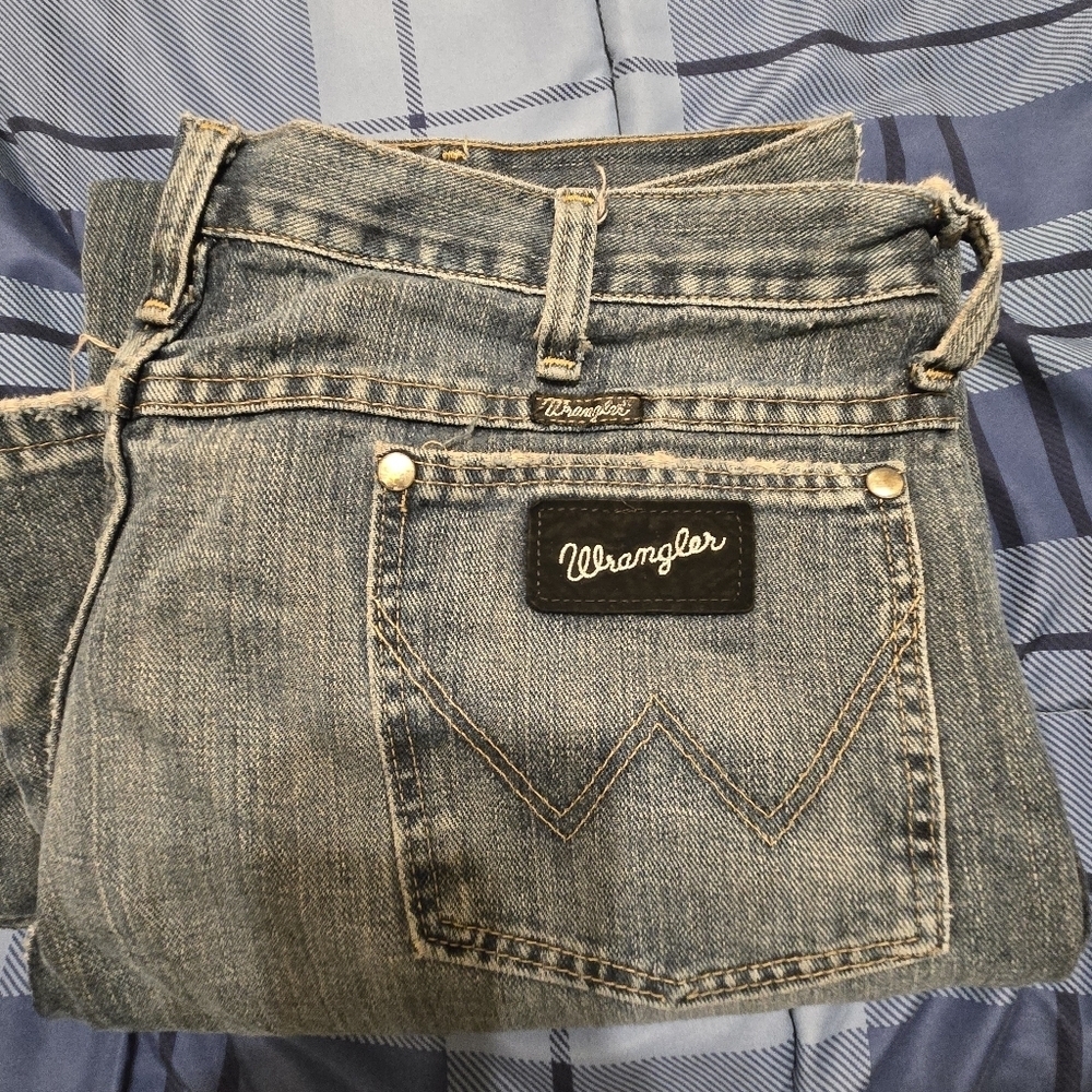 Mens Retro Black Label Wrangler Straight Boot Cut Jeans View 3